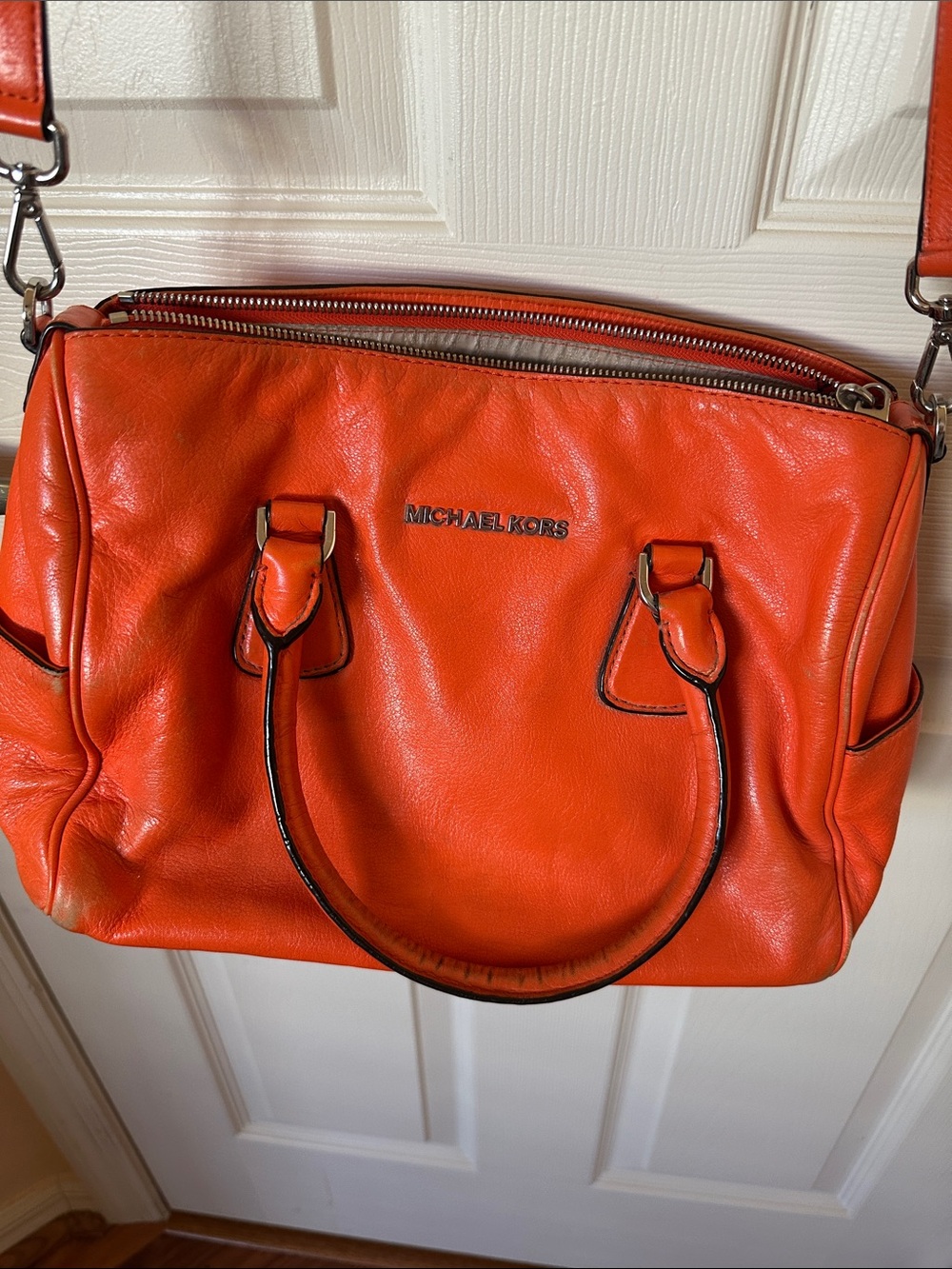 Michael Kors Orange Leather Satchel with Detachable Strap